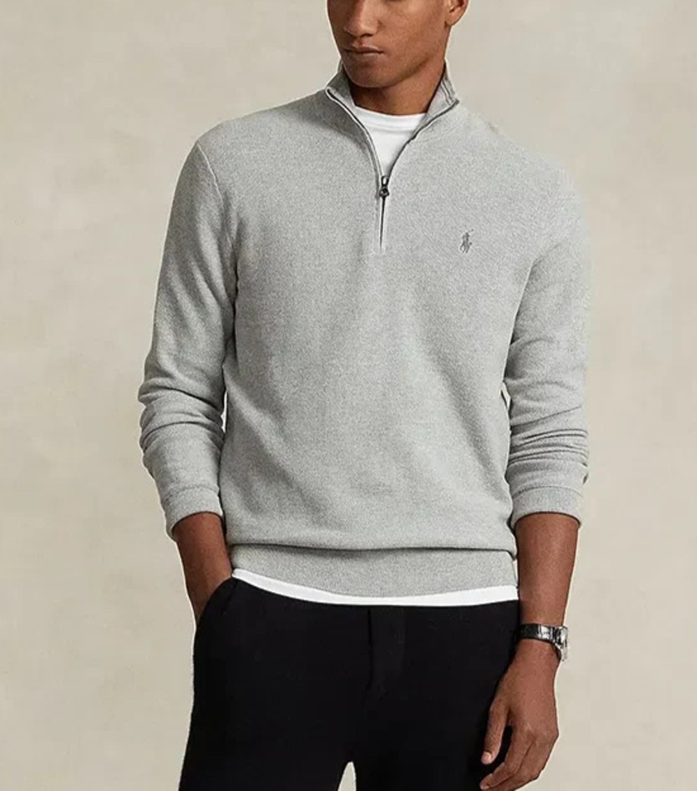 Polo Ralph Lauren Pullover XL gray Quarter Zip Sweater Big Pony Casual A010544